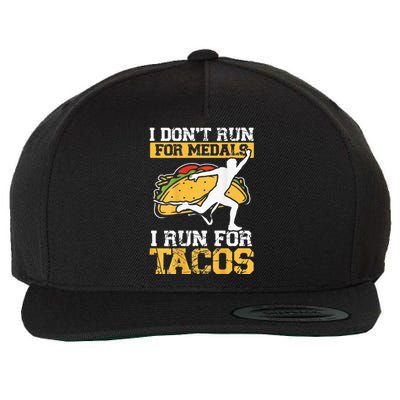 I Don't Run For Medals I Run For Tacos Backprint Running Wool Snapback Cap