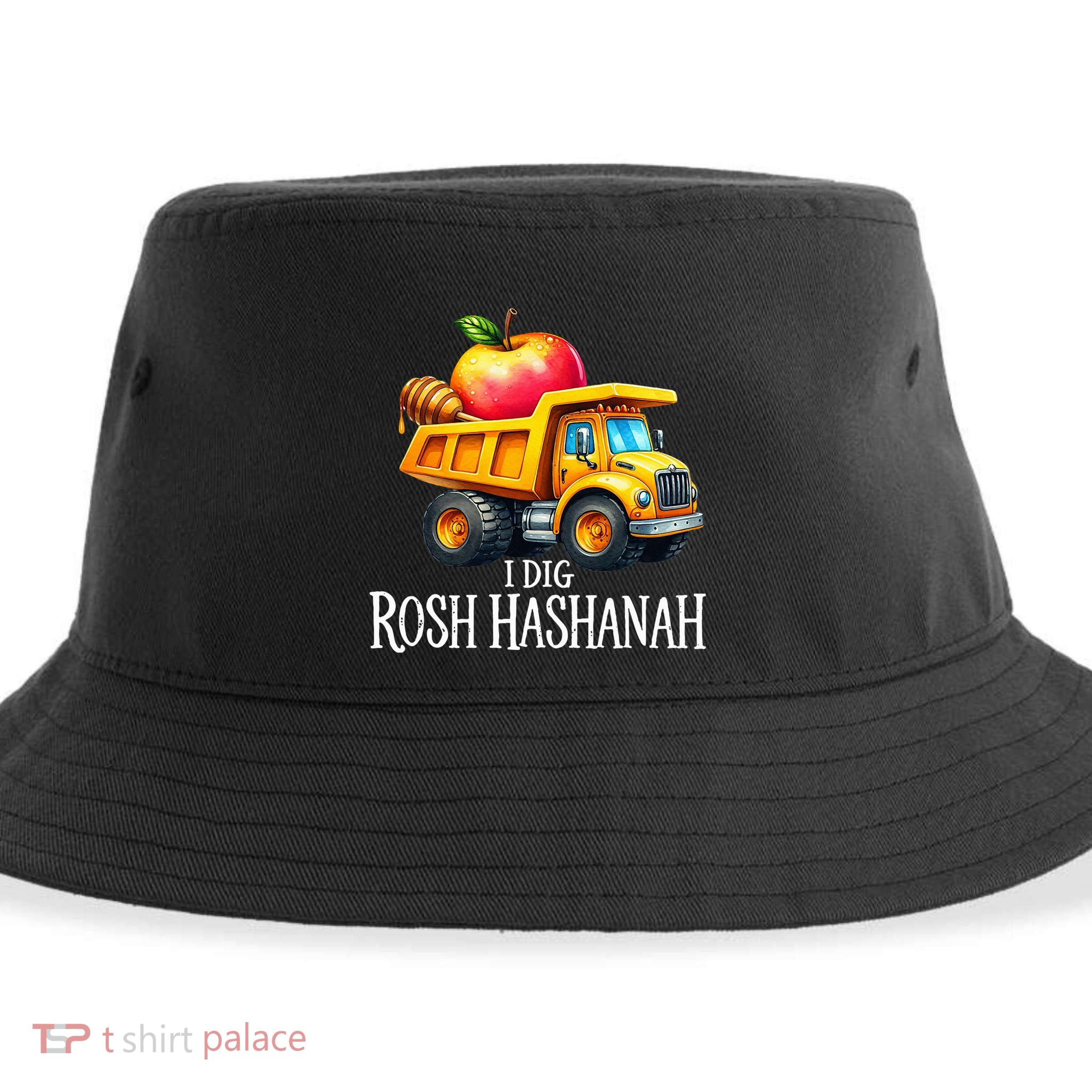 I Dig Rosh Hashanah Dump Truck Apples Honey Jewish New Year Sustainable Bucket Hat