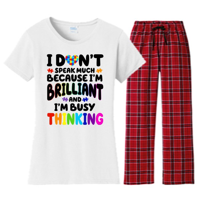 I Don't Speak Much Because I'm Brilliant And Busy Autism Awareness Women's Flannel Pajama Set