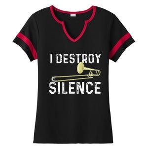 I Destroy Silence Trombonist Trombone Player Marching Band Ladies Halftime Notch Neck Tee