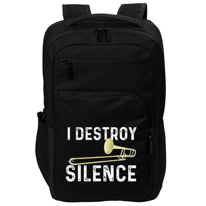 I Destroy Silence Trombonist Trombone Player Marching Band Impact Tech Backpack