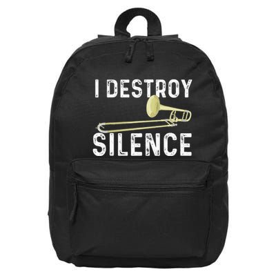 I Destroy Silence Trombonist Trombone Player Marching Band 16 in Basic Backpack