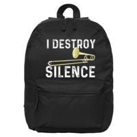 I Destroy Silence Trombonist Trombone Player Marching Band 16 in Basic Backpack