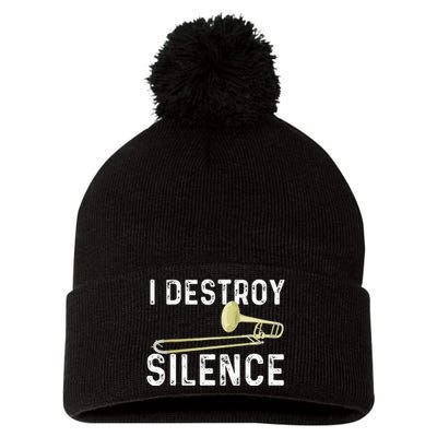 I Destroy Silence Trombonist Trombone Player Marching Band Pom Pom 12in Knit Beanie