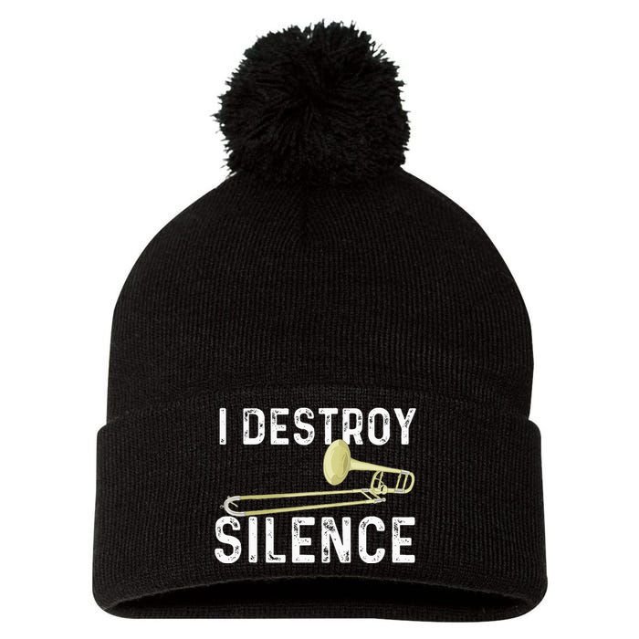 I Destroy Silence Trombonist Trombone Player Marching Band Pom Pom 12in Knit Beanie