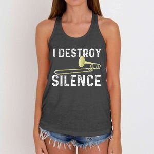 I Destroy Silence Trombonist Trombone Player Marching Band Women's Knotted Racerback Tank