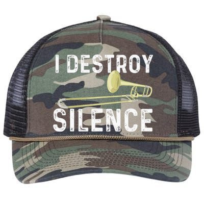 I Destroy Silence Trombonist Trombone Player Marching Band Retro Rope Trucker Hat Cap