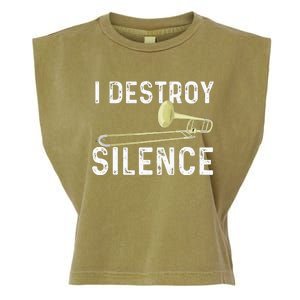 I Destroy Silence Trombonist Trombone Player Marching Band Garment-Dyed Women's Muscle Tee