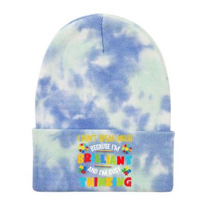 I Dont Speak Much Brilliant Autism Autistic Autism Awareness Gift Tie Dye 12in Knit Beanie