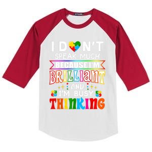 I Dont Speak Much Brilliant Autism Autistic Boys Girls Gift Kids Colorblock Raglan Jersey