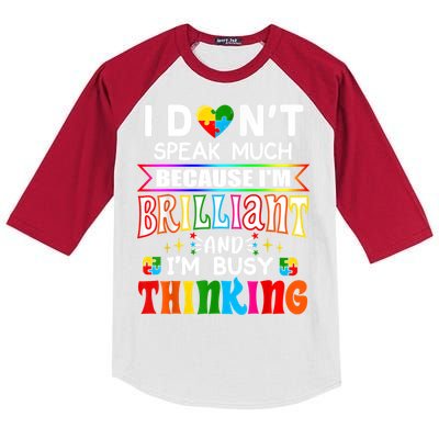 I Dont Speak Much Brilliant Autism Autistic Boys Girls Gift Kids Colorblock Raglan Jersey