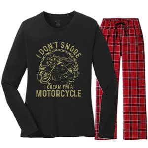 I Dont Snore I Dream Im A Motorcycle Funny Snoring Biker Women's Long Sleeve Flannel Pajama Set 