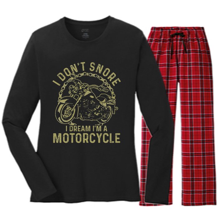 I Dont Snore I Dream Im A Motorcycle Funny Snoring Biker Women's Long Sleeve Flannel Pajama Set 