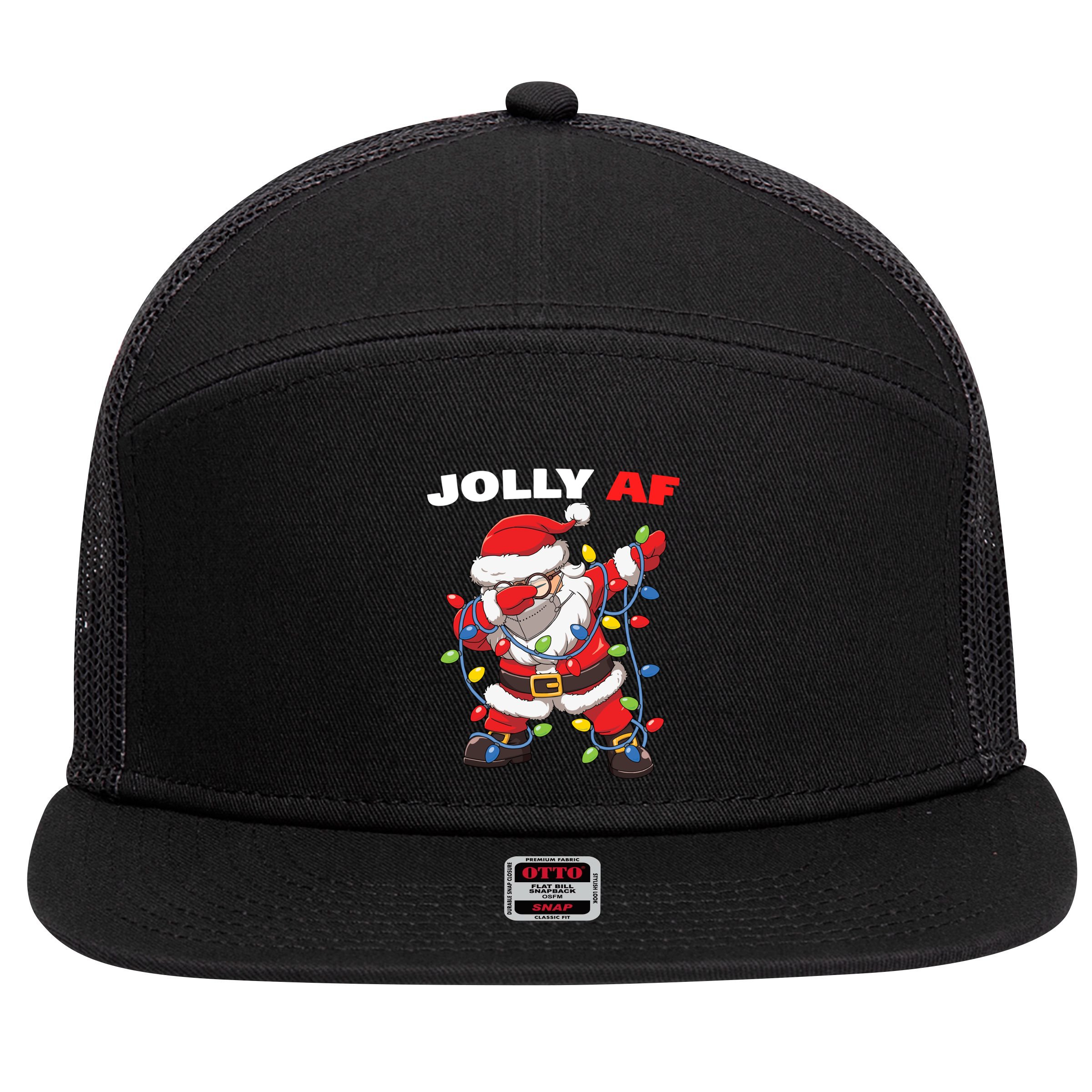 Inappropriate Dabbing Santa In Face Mask Garland Jolly Af Gift 7 Panel Mesh Trucker Snapback Hat