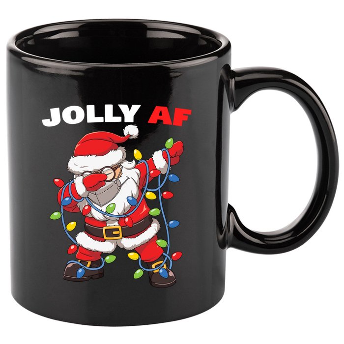 Inappropriate Dabbing Santa In Face Mask Garland Jolly Af Gift 11oz C Handle Ceramic Mug