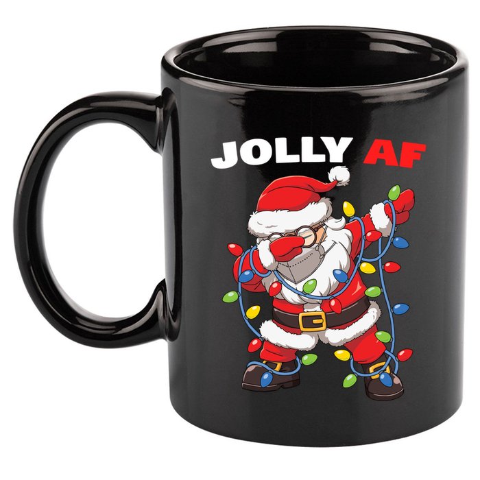 Inappropriate Dabbing Santa In Face Mask Garland Jolly Af Gift 11oz C Handle Ceramic Mug