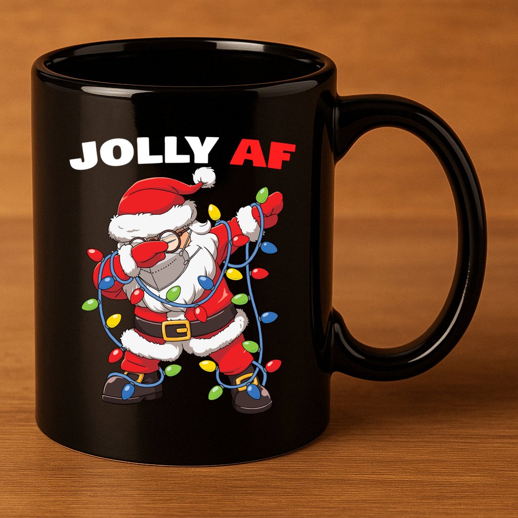Inappropriate Dabbing Santa In Face Mask Garland Jolly Af Gift 11oz C Handle Ceramic Mug