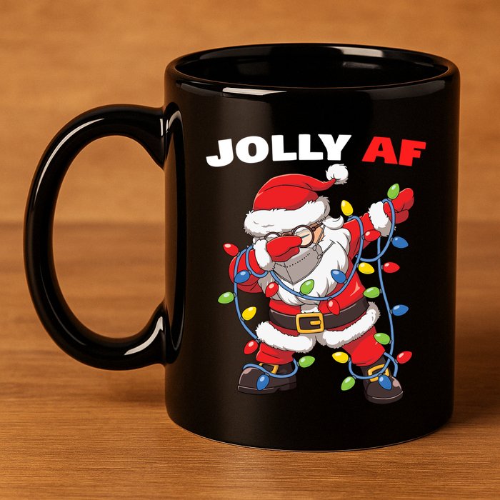 Inappropriate Dabbing Santa In Face Mask Garland Jolly Af Gift 11oz C Handle Ceramic Mug