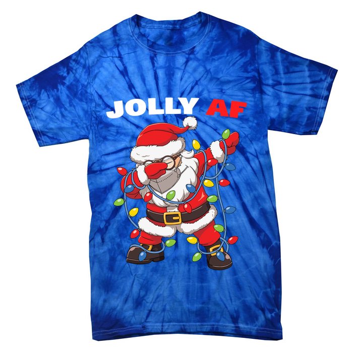 Inappropriate Dabbing Santa In Face Mask Garland Jolly Af Gift Tie-Dye T-Shirt