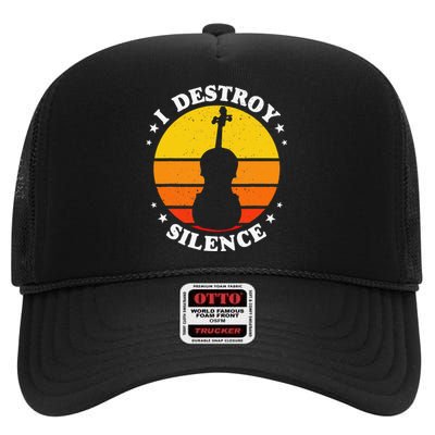 I Destroy Silence Cello Cellist Orchestra String Musician High Crown Mesh Back Trucker Hat