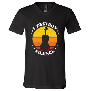 I Destroy Silence Cello Cellist Orchestra String Musician V-Neck T-Shirt