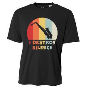 I Destroy Silence Funny Saxophone Player Saxophonist Cooling Performance Crew T-Shirt