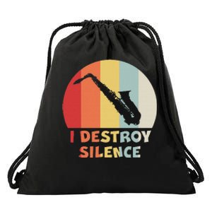 I Destroy Silence Funny Saxophone Player Saxophonist Drawstring Bag