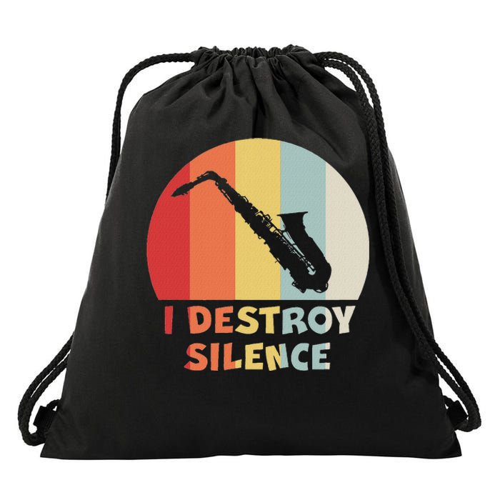 I Destroy Silence Funny Saxophone Player Saxophonist Drawstring Bag