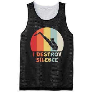 I Destroy Silence Funny Saxophone Player Saxophonist Mesh Reversible Basketball Jersey Tank