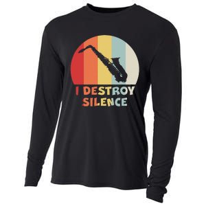 I Destroy Silence Funny Saxophone Player Saxophonist Cooling Performance Long Sleeve Crew