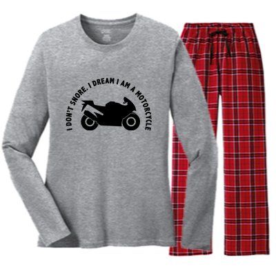 I Don't Snore I Dream I Am A Motorcycle Women's Long Sleeve Flannel Pajama Set 