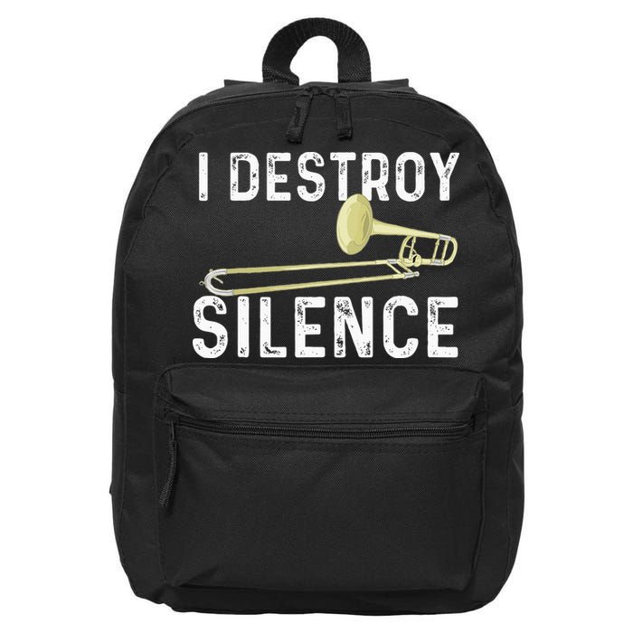 I Destroy Silence Trombonist Trombone Player Marching Band 16 in Basic Backpack