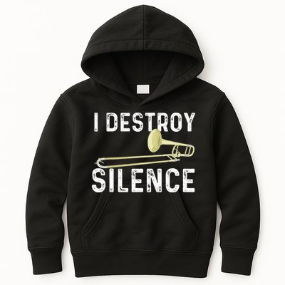I Destroy Silence Trombonist Trombone Player Marching Band Kids Hoodie