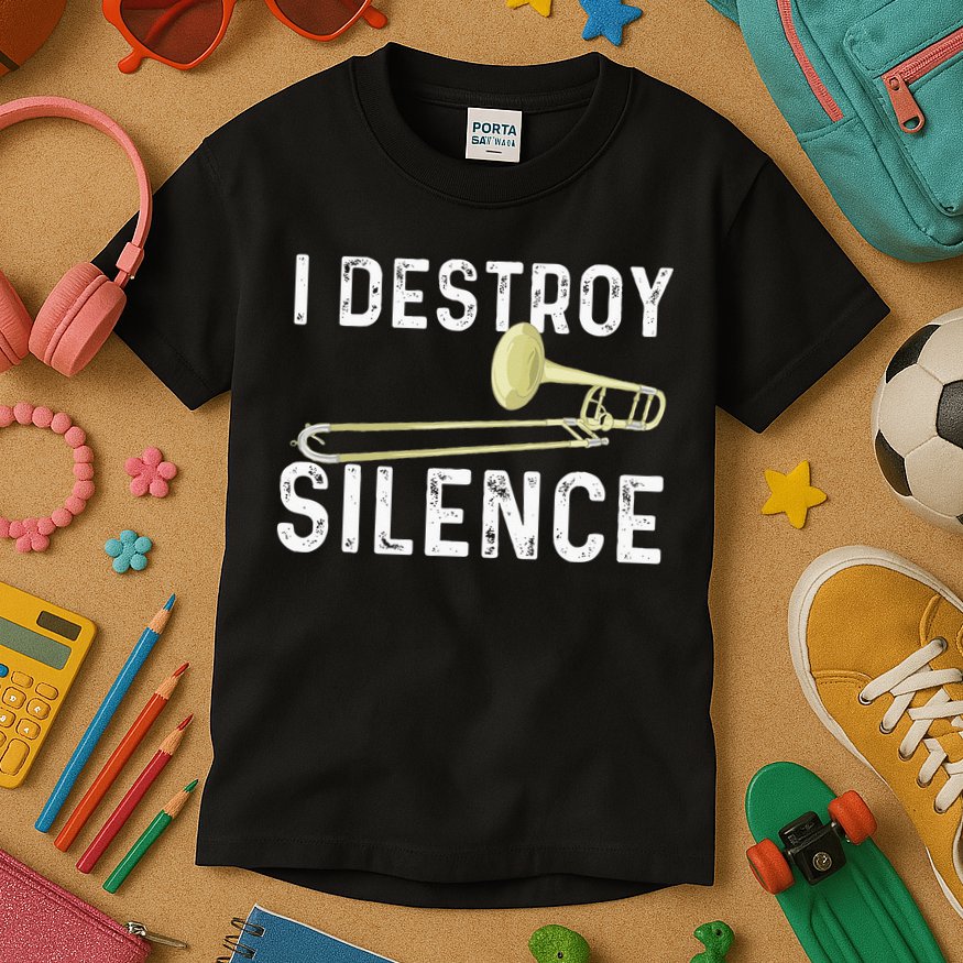 I Destroy Silence Trombonist Trombone Player Marching Band Kids T-Shirt