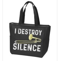 I Destroy Silence Trombonist Trombone Player Marching Band Zip Tote Bag