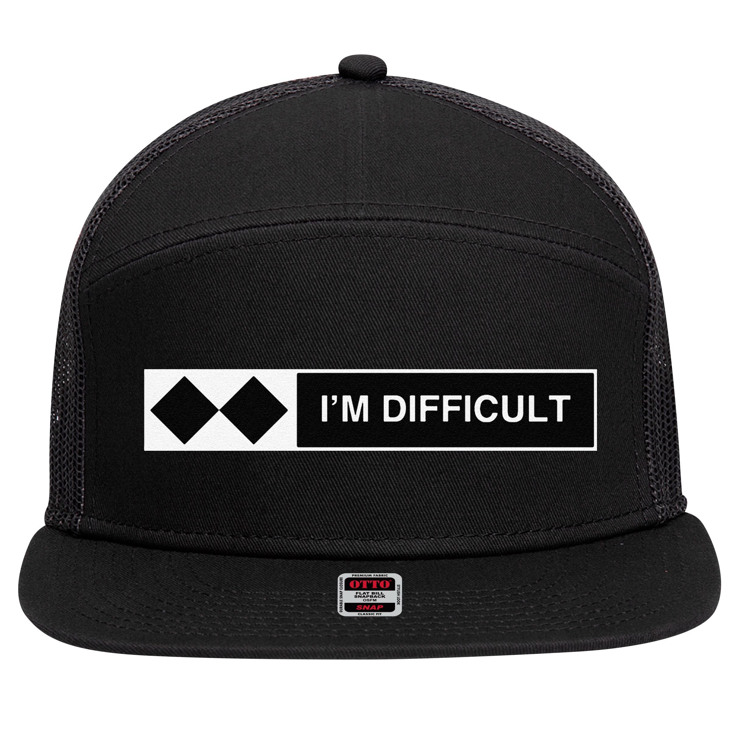 I'm Difficult Ski Snowboard Funny Snowboarding Winter Premium 7 Panel Mesh Trucker Snapback Hat
