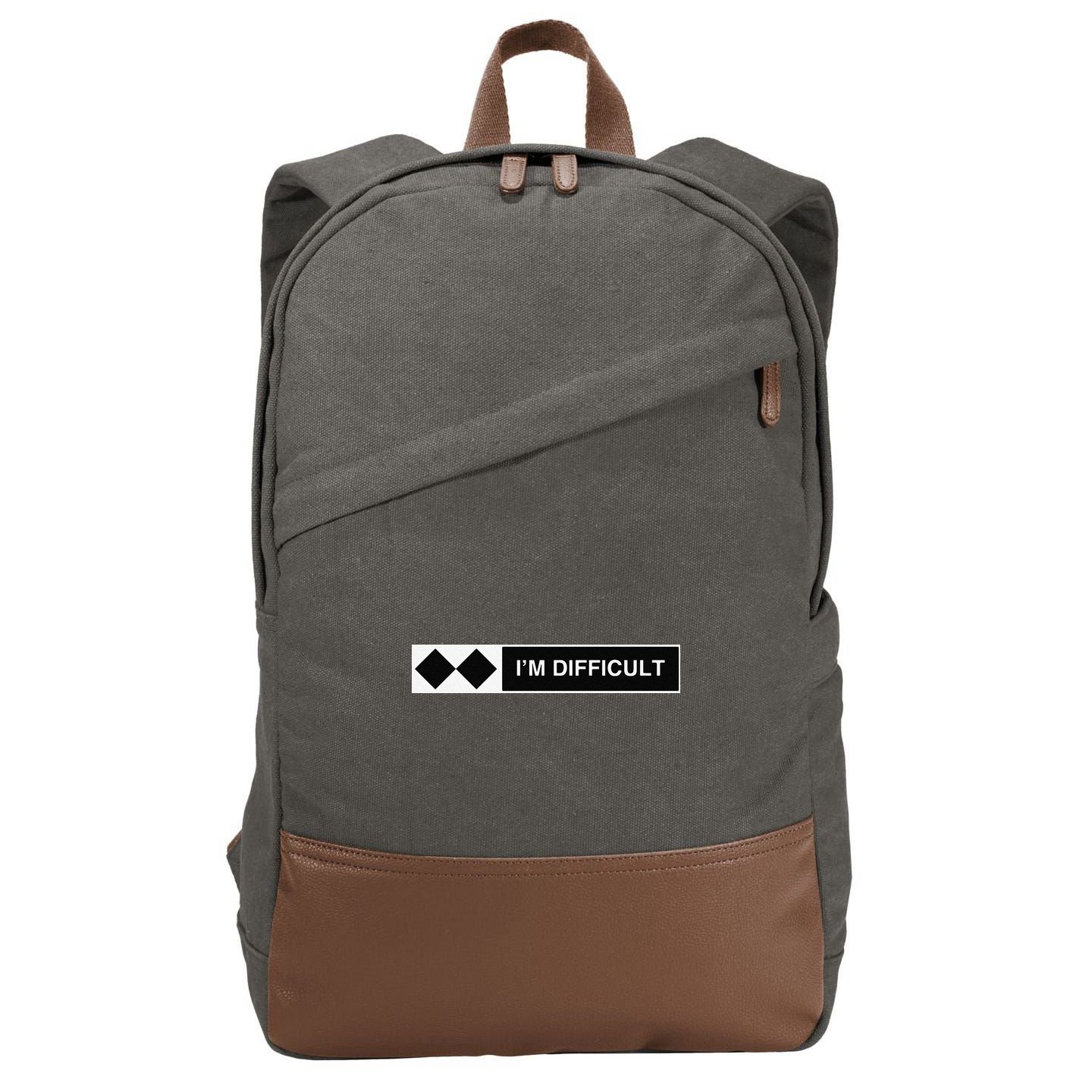 I'm Difficult Ski Snowboard Funny Snowboarding Winter Premium Cotton Canvas Backpack