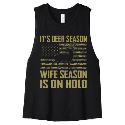 ItS Deer Season Wife Season Is On Hold Women's Racerback Cropped Tank