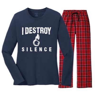 I Destroy Silence Sousaphone Funny Marching Band Gift Women's Long Sleeve Flannel Pajama Set 