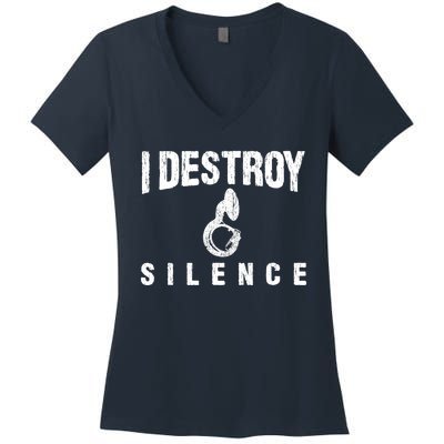 I Destroy Silence Sousaphone Funny Marching Band Gift Women's V-Neck T-Shirt