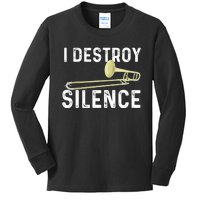 I Destroy Silence Trombonist Trombone Player Marching Band Kids Long Sleeve Shirt