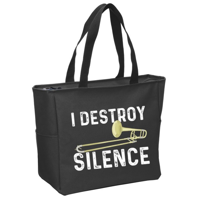 I Destroy Silence Trombonist Trombone Player Marching Band Zip Tote Bag