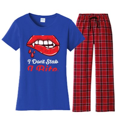 I Dont Stab I Bite Nurse Vampire Halloween Cool Gift Women's Flannel Pajama Set