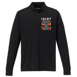 I Dont Speak Much Brilliant Autism Autistic Boy Girl Performance Long Sleeve Polo