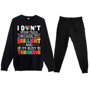 I Dont Speak Much Brilliant Autism Autistic Boy Girl Premium Crewneck Sweatsuit Set