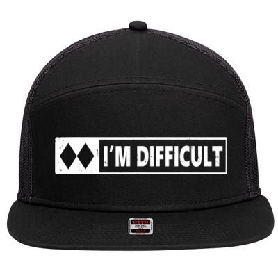 I'm Difficult Skiing Skier Snowboard Double Black Diamonds 7 Panel Mesh Trucker Snapback Hat