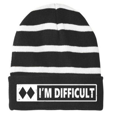 I'm Difficult Skiing Skier Snowboard Double Black Diamonds Striped Beanie with Solid Band