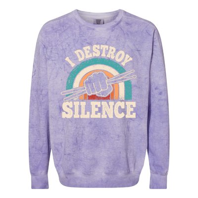 I Destroy Silence Retro Drummer Funny Drumming Lover Drum Colorblast Crewneck Sweatshirt