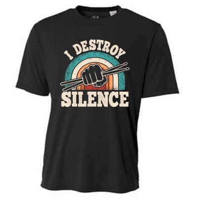 I Destroy Silence Retro Drummer Funny Drumming Lover Drum Cooling Performance Crew T-Shirt