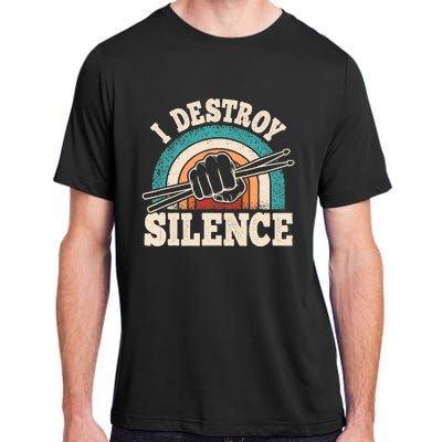 I Destroy Silence Retro Drummer Funny Drumming Lover Drum Adult ChromaSoft Performance T-Shirt